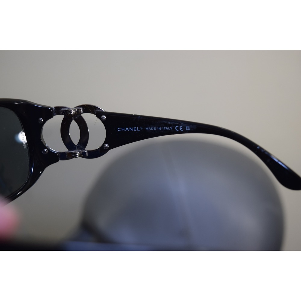 Chanel 6014 c.501/87 Black Wrap Sunglasses Silver CC Logo Italy 64-16 120 FLAWS - Picture 10 of 16